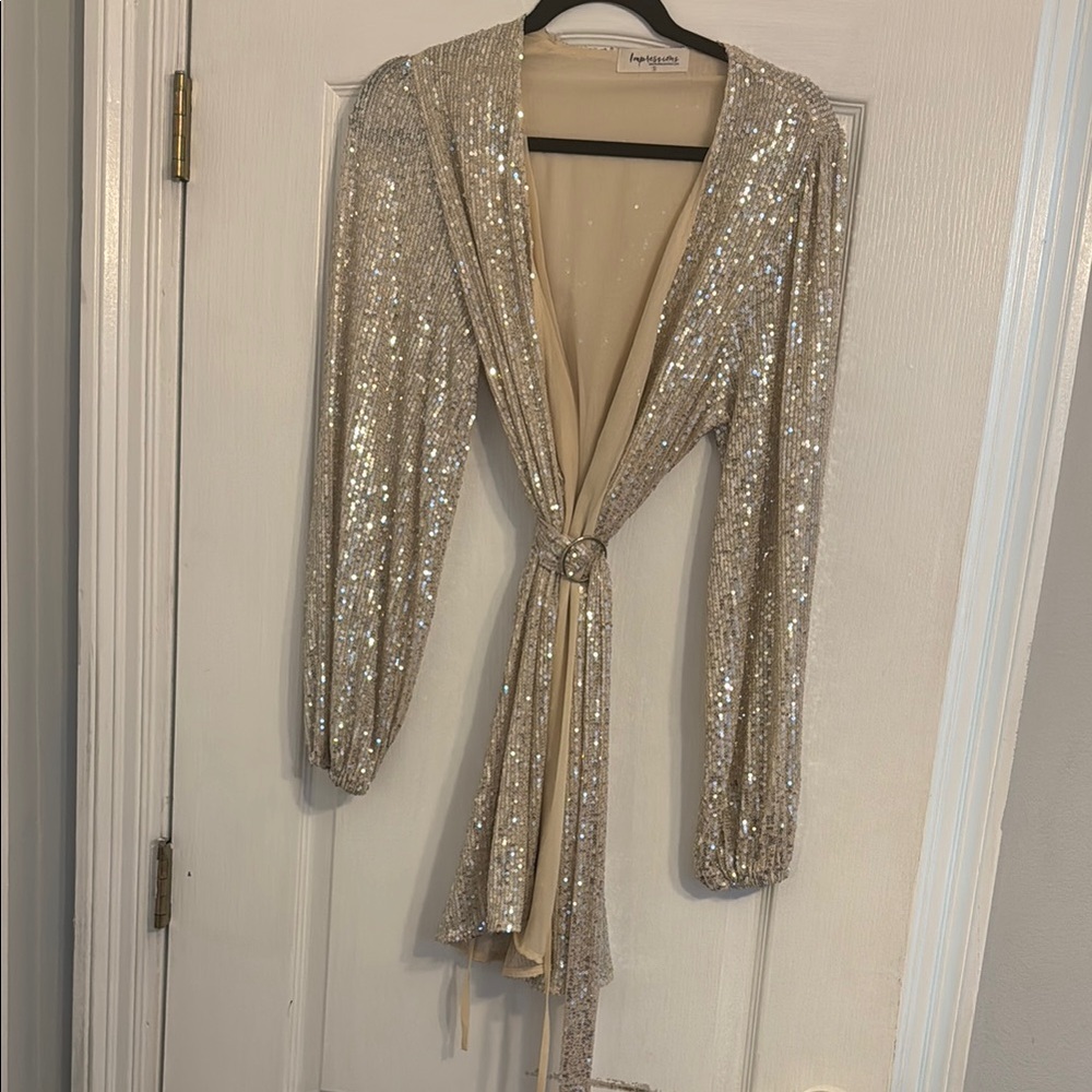 Sequin Wrap Dress with Belt